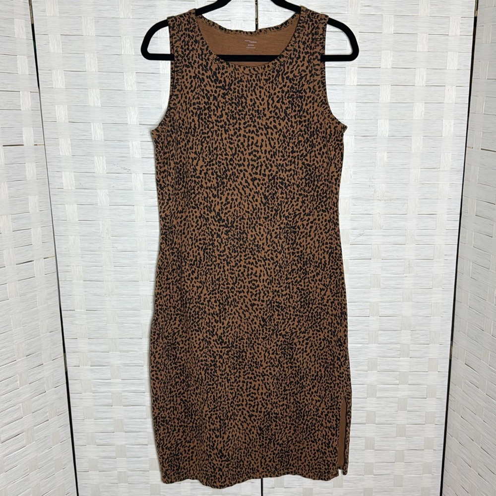 Daily Ritual Casual Animal Print Lived-in Cotton Sleeveless Midi Dress Sz XS - Picture 2 of 8